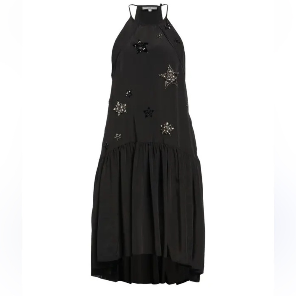 Zac Posen Embroidered Stars trapeze cut midi dress black runway vintage